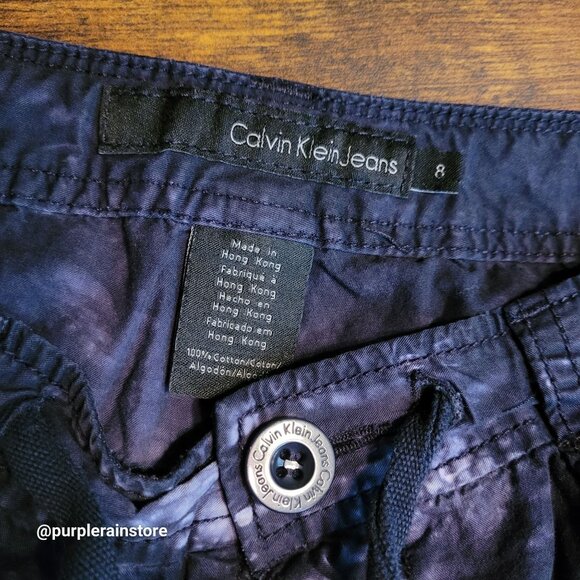 Vtg Calvin Klein Tie Dye Shorts Size 8 Mid Rise Tab Legs Blue Purple Y2K - Picture 5 of 14